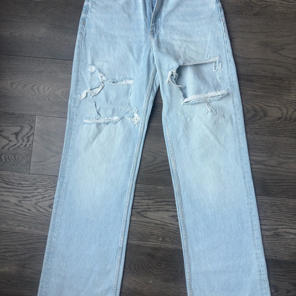 Heavily Distressed Wide Leg Jeans (light wash)